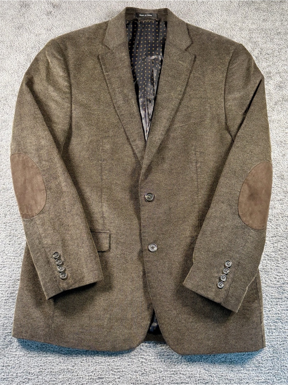 CHAPS Corduroy Sport Coat Blazer Men 40R Brown Elbow Patches Academia Prep Wale